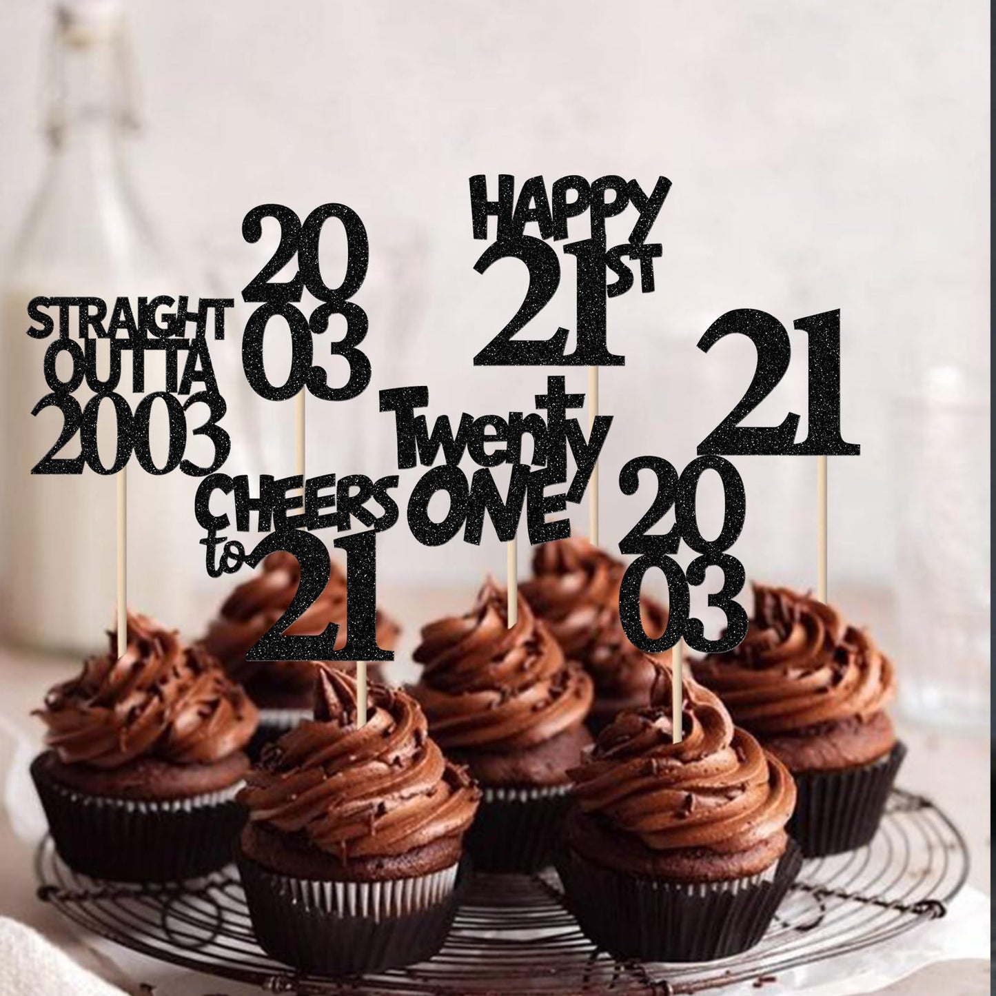 Rssta i 21st Birthday Cupcake Topper, Straight Outta 2004, Black, Paper, 24 Pack
