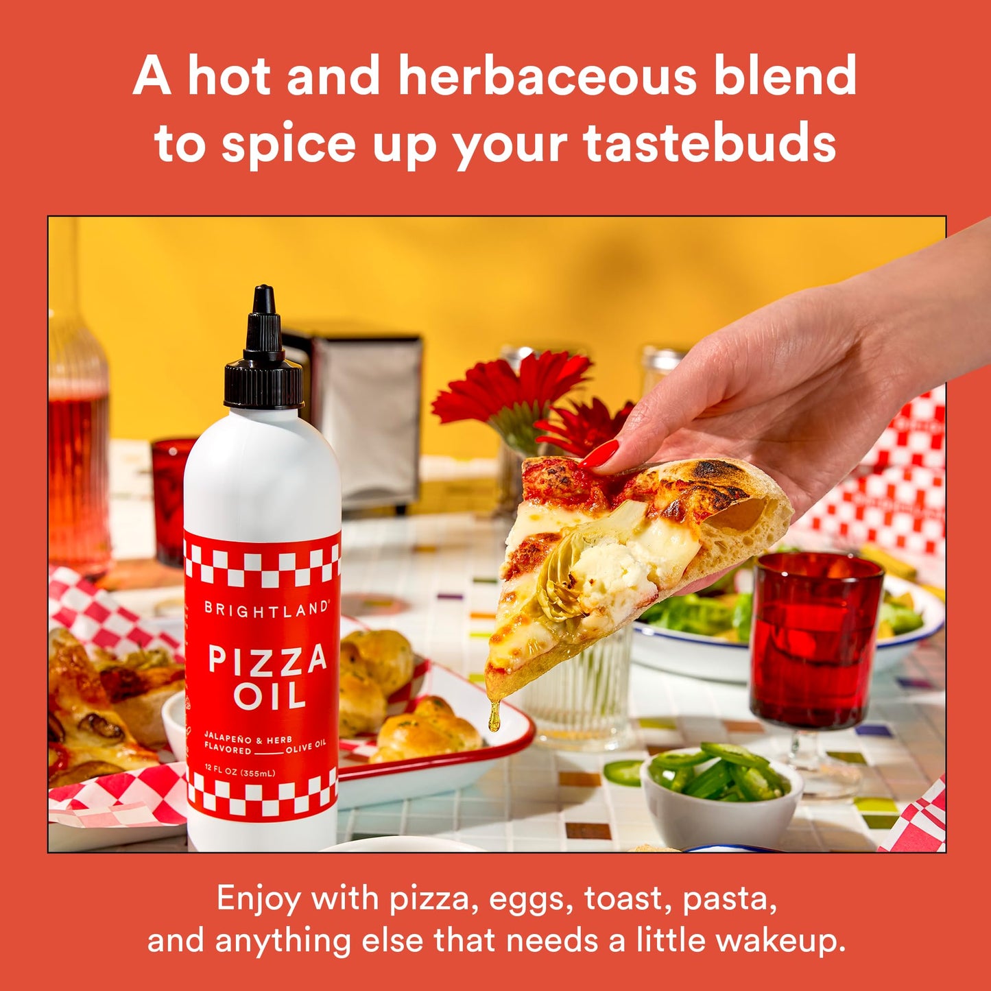 Brightland Pizza Oil With Extra Virgin Infused Olive Oil - Herbaceous Oil For Dipping & Dressing - Premium Jalapeo & Herb Flavor