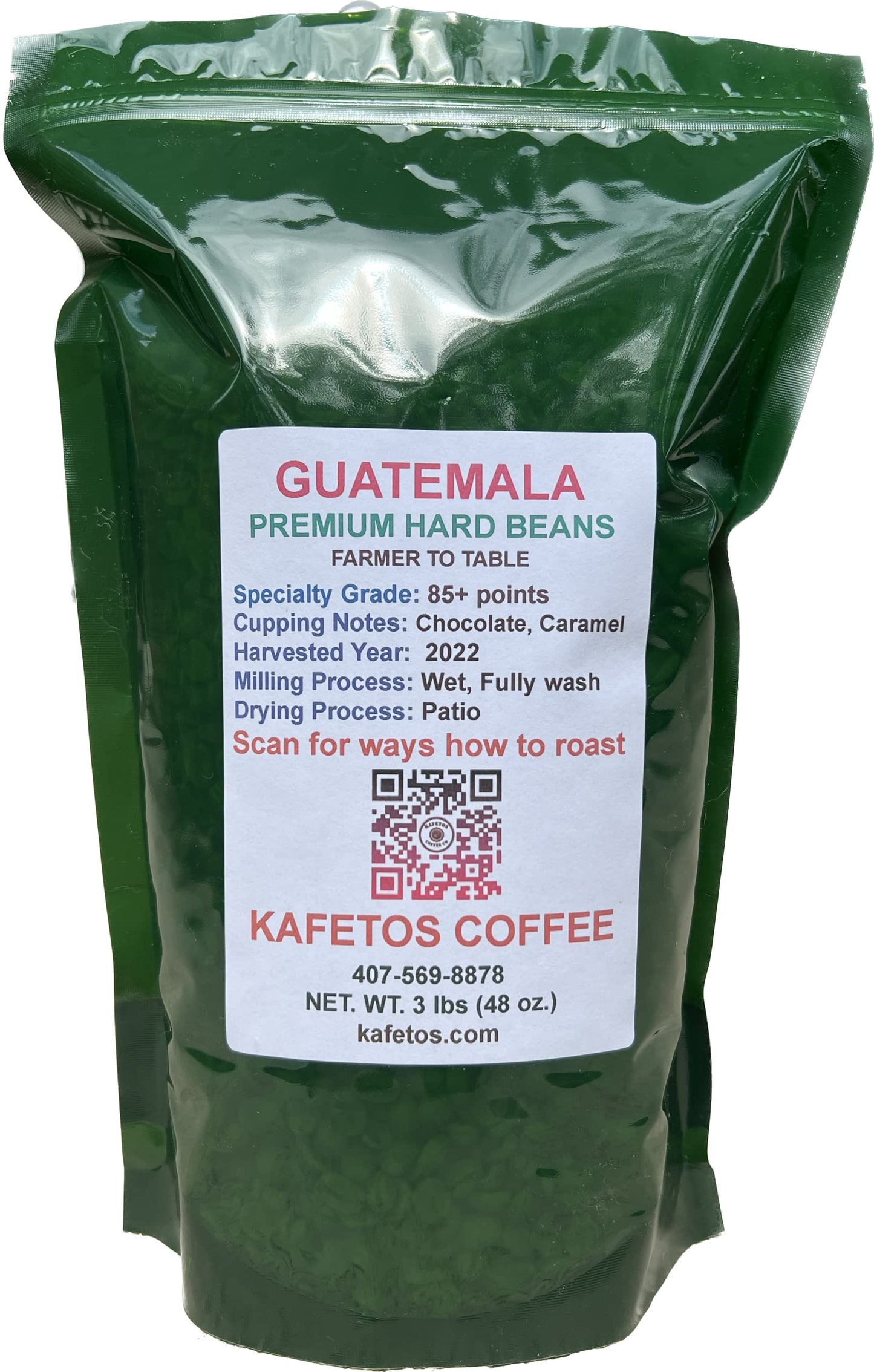 KAFETOS COFFEE CO Guatemala Green Raw Unroasted Coffee Beans, Specialty Grade, 48 Ounce (3 lbs)