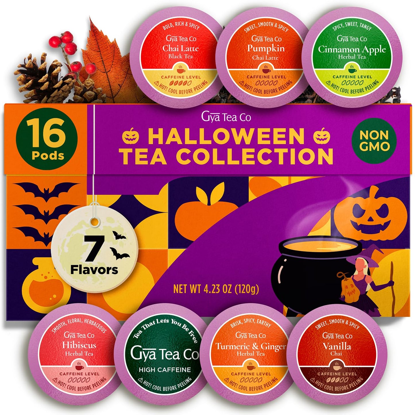 Gya Tea Co Halloween Tea Pod Collection Gift Set (16 Count) - Different Flavors Assorted Variety Pack