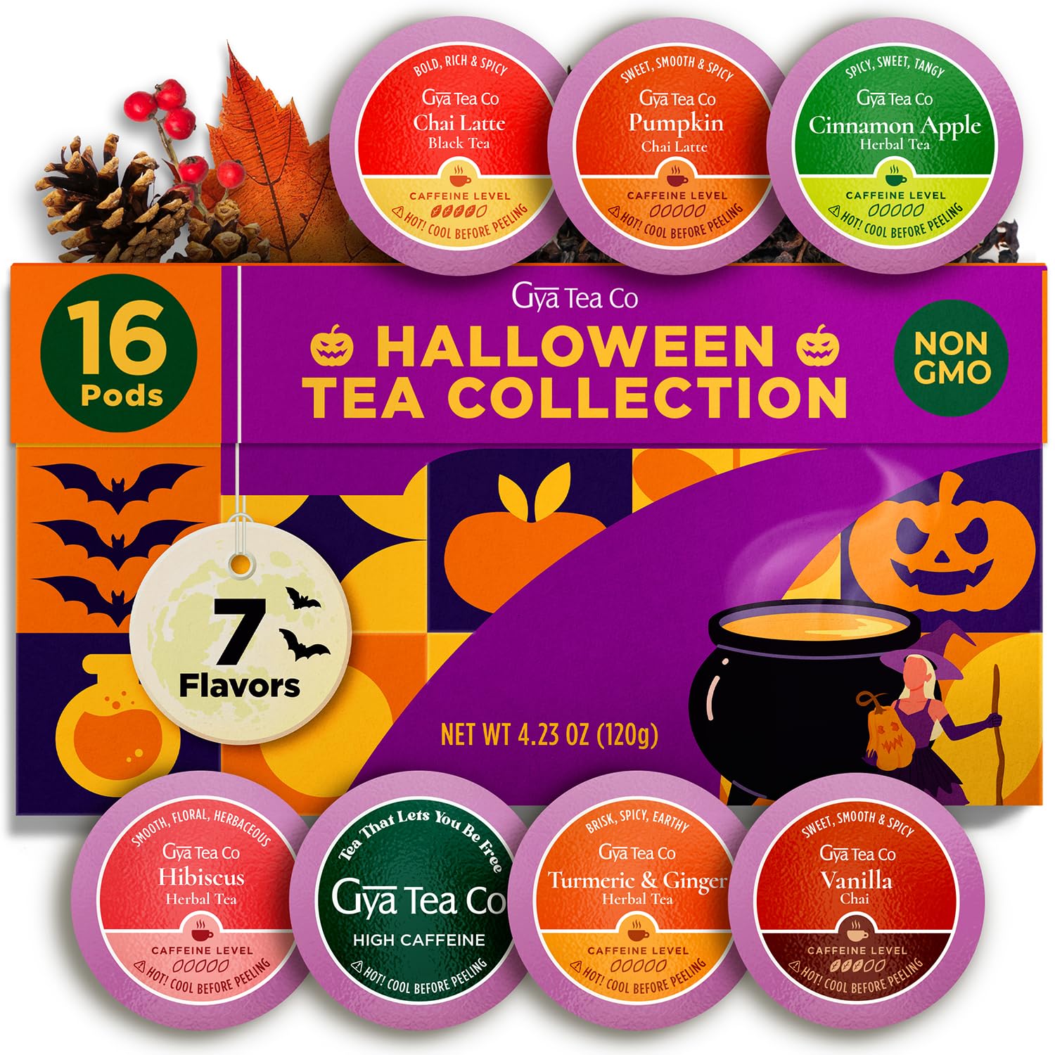 Gya Tea Co Halloween Tea Pod Collection Gift Set (16 Count) - Different Flavors Assorted Variety Pack