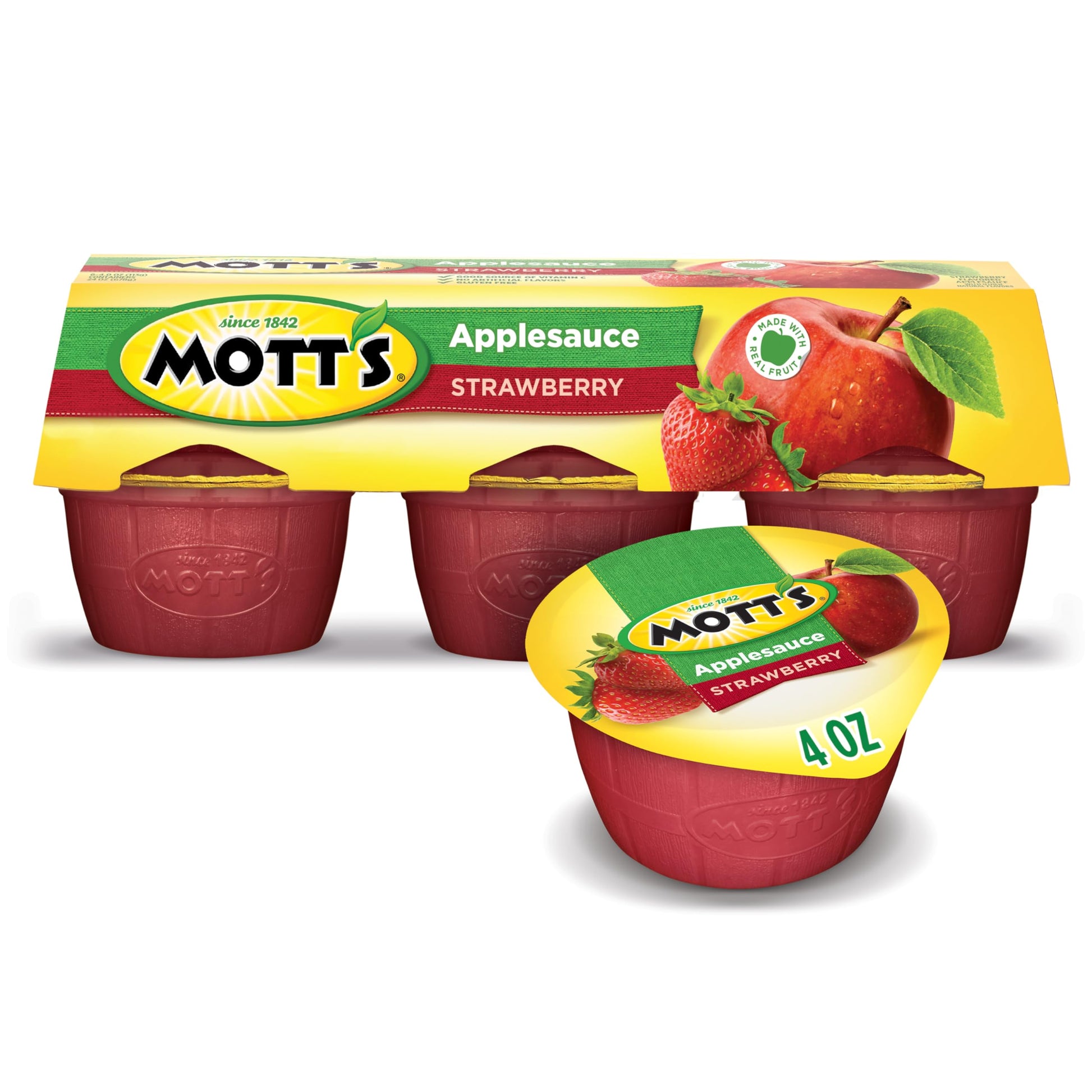 Motts Strawberry Applesauce, 4 oz cups, 6 count