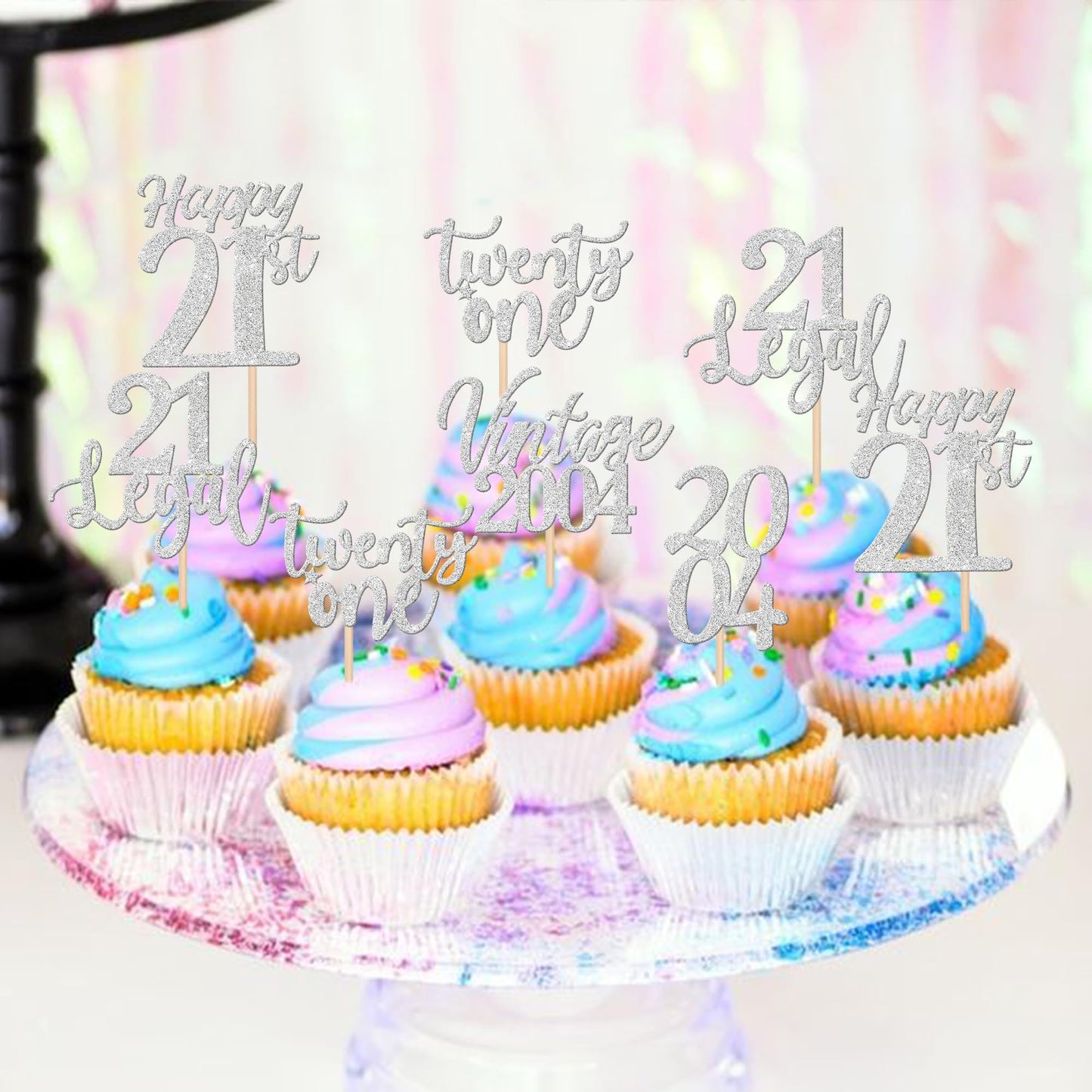 ZHUOWEISM 30PCS Cupcake Toppers for 21st Birthday Party Decorations, Silver