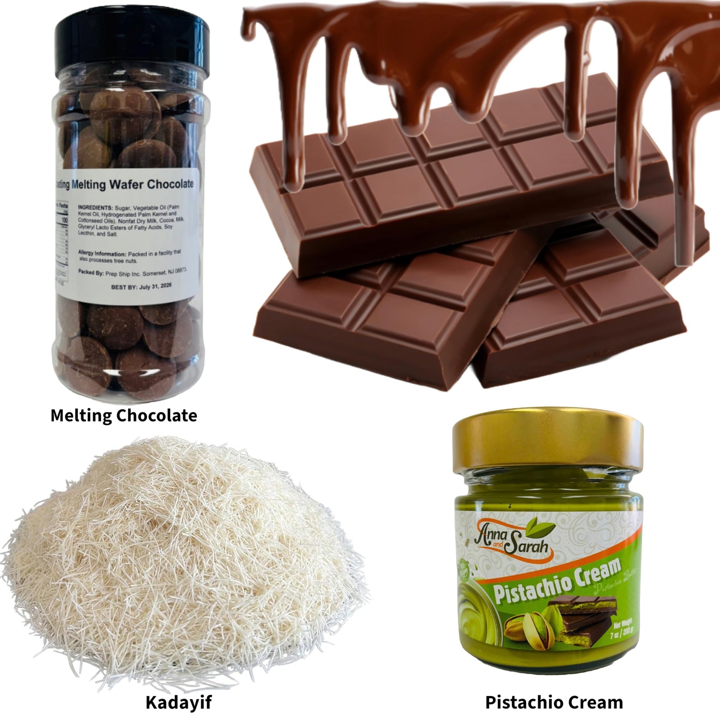 Premium 500Gr Dried & Shredded Kadayif+200Gr Pistachios Cream +280Gr Melting Chocolate, 3 Items For Dubai Chocolate, (Kataifi) F