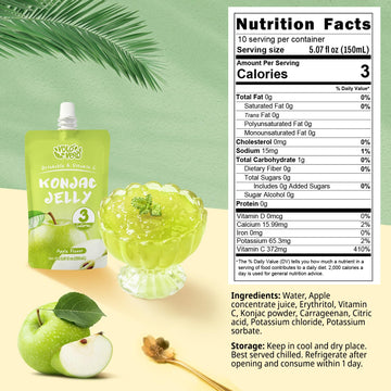 VOLO VERO Konjac Jelly Squeeze Pouch Apple Flavor, Low Calories (3 Kcal), 10 Packs, Gluten Free & Vegan, 0 Sugar, Keto, Low Carb