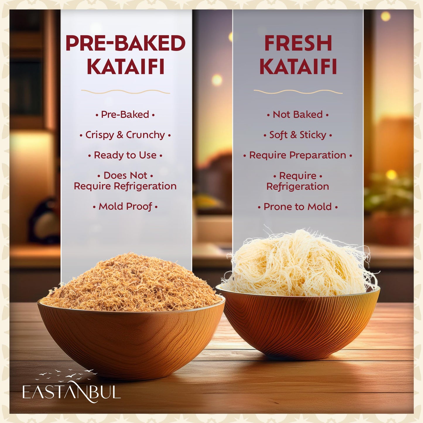 Eastanbul Baked & Shredded Kataifi for Milk Pudding  Crushed Kataifi  Shredded Fillo Dough  Kadayif Pastry Dough  Kataifi Muhallebi  Kadaifi Sprinkles  Kadayif Topping for Milky Desserts 250g (8.8oz)