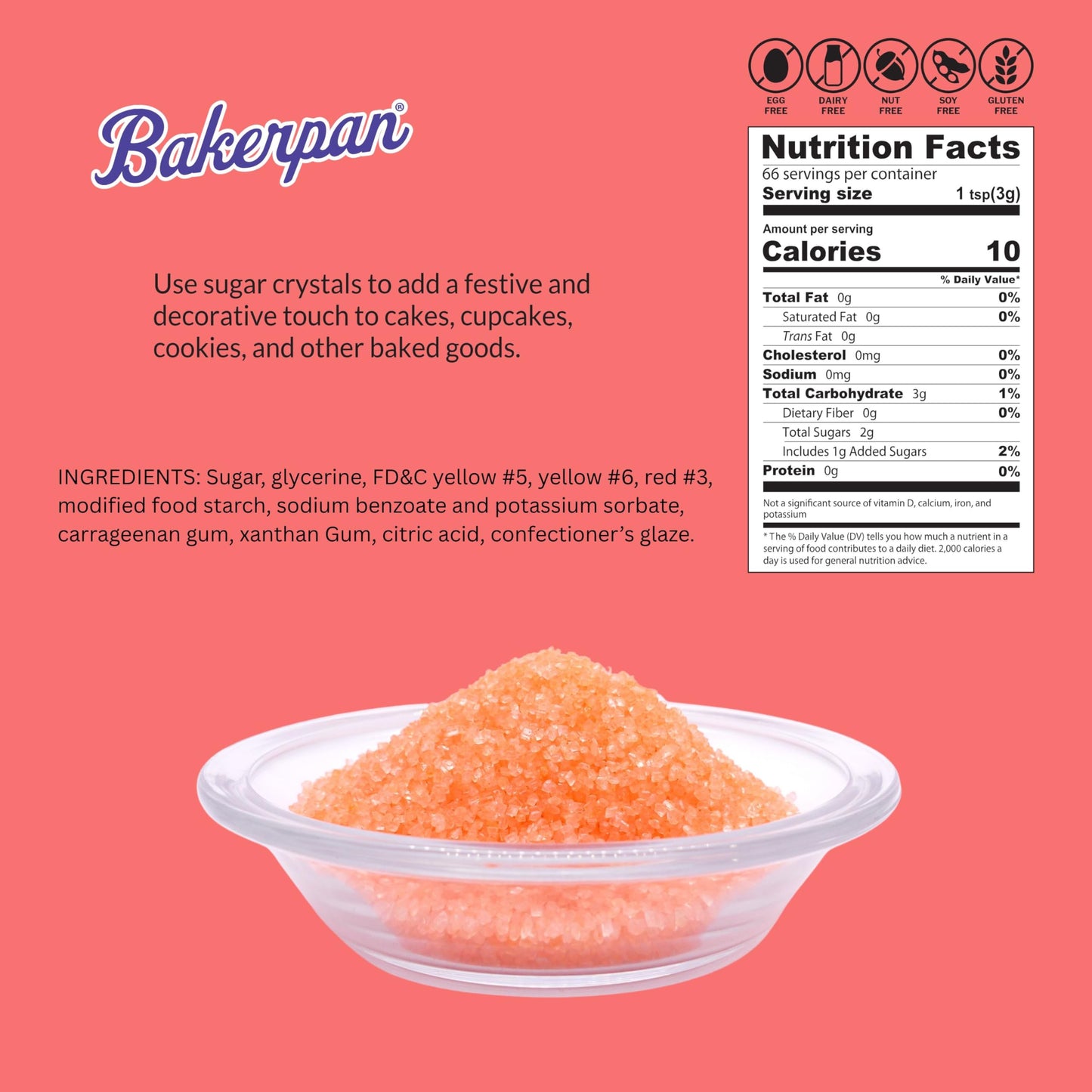 Bakerpan Sugar Sprinkles For Baking - 7 Ounce Georgia Peach Decorating Sugar Crystals For Cookies, Cake Pops, Ice Cream (Made In
