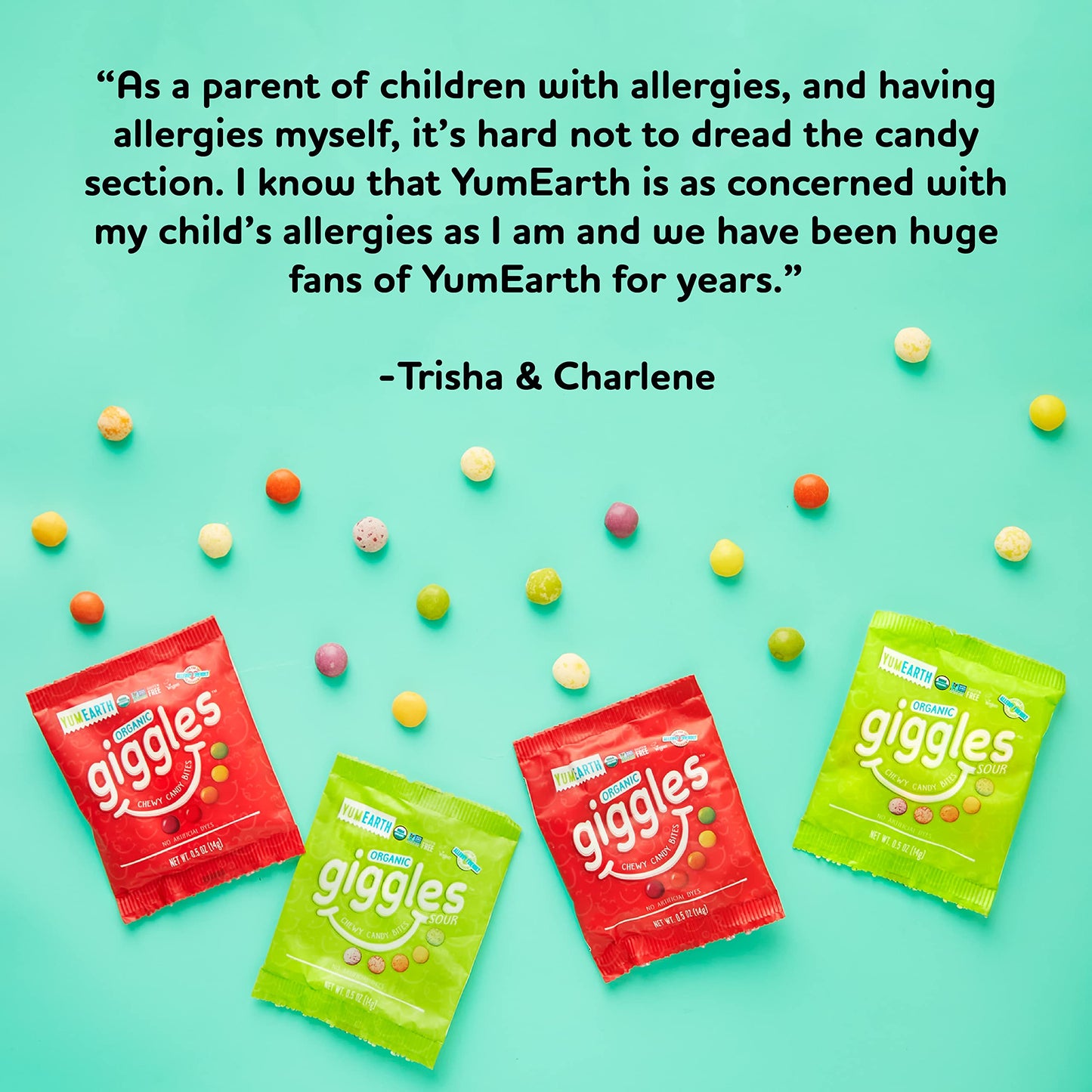 YumEarth Organic Giggles Sour Chewy Candy Bites, 60- 0.5 oz. Fruit Flavored Snack Packs, Allergy Friendly, Gluten Free, Non-GMO,