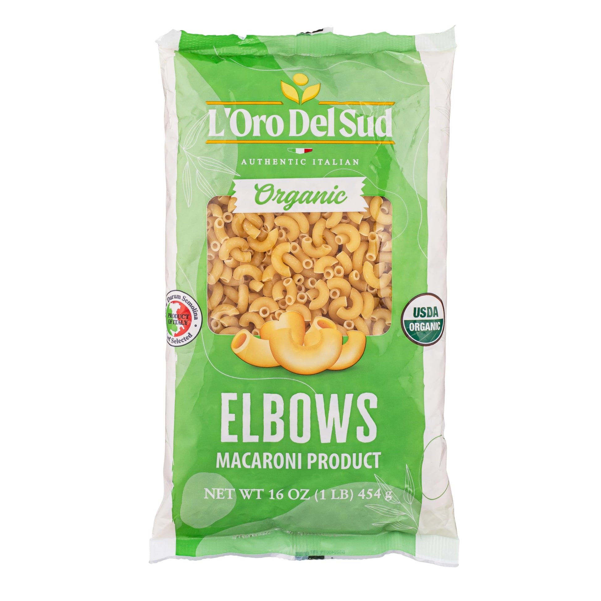 Organic Elbows Pasta, 100% Durum Wheat Italian Pasta, Premium Quality Product of Italy (4 pack x 16 Oz) Non GMO, Vegan, Kosher C