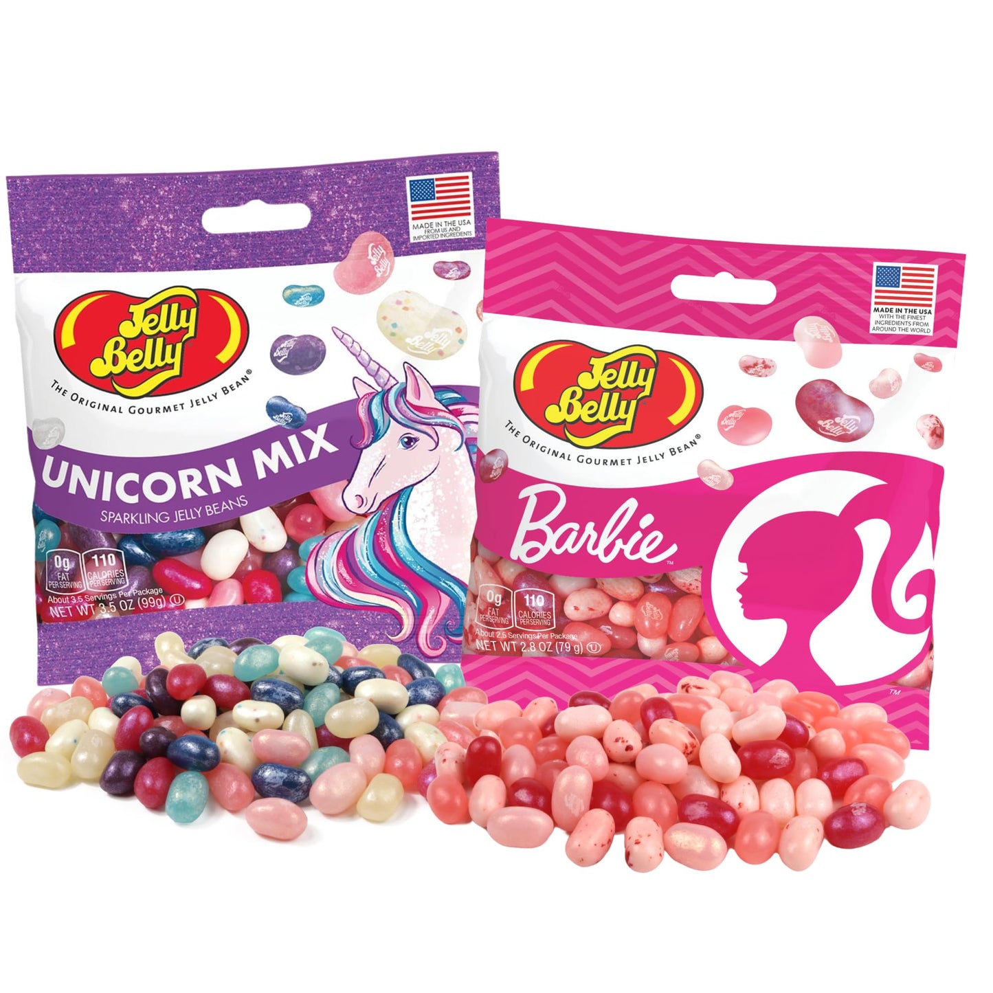 Sweetzo Barbie and Unicorn Jelly Beans Mix, Assorted Chewy Candies, Pack of 2, 2.8 and 3.5 Ounces, Easter Basket Stuffer