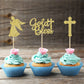 Gyufise 24Pcs Gold Glitter Cupcake Toppers, Cross and God Bless Design, Small, Paper, Model UKZN0096-G