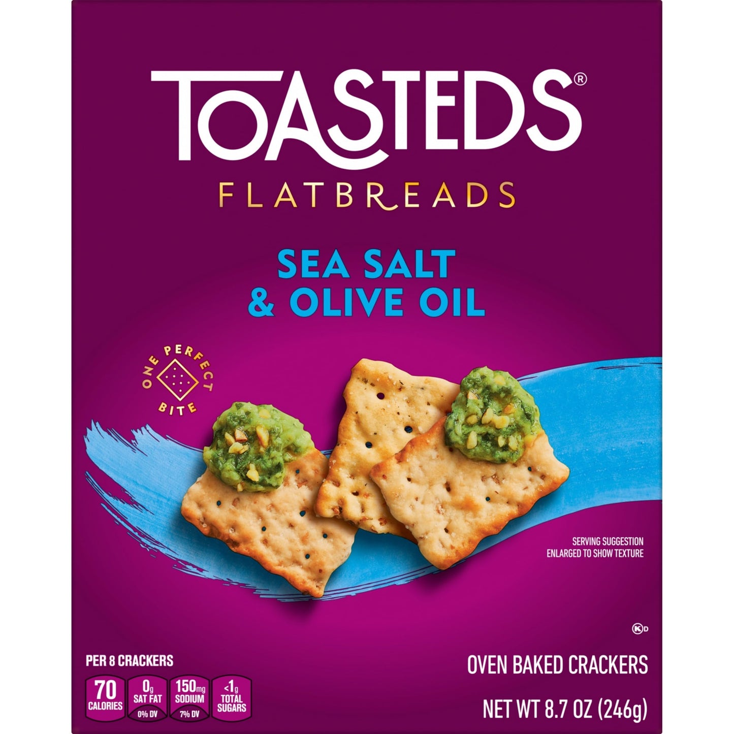 Toasteds Flatbreads Crackers, Party Snacks, Lunch Snacks, Sea Salt and Olive Oil, 8.7oz Box (1 Box)