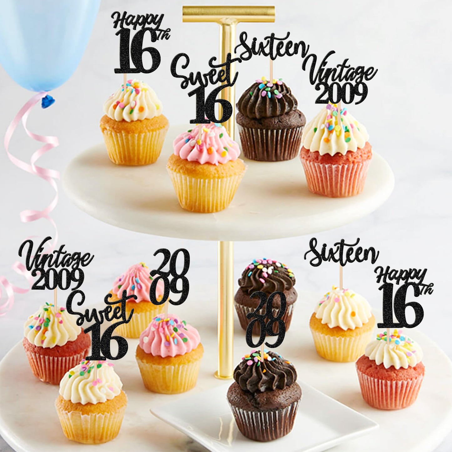 30Pcs Happy 16Th Birthday Cupcake Toppers Cheers To 16 Vintage 2009 Cupcake Picks Hello 16 Sixteen 16Th Birthday Decorations For