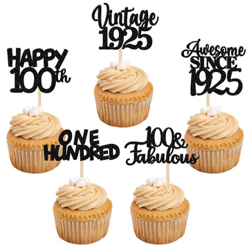 30Pcs Happy 100Th Birthday Cupcake Toppers Glitter Awesome Since 1923 One Hundred 100 Fabulous Vintage 1923 Cupcake Picksfor 80T