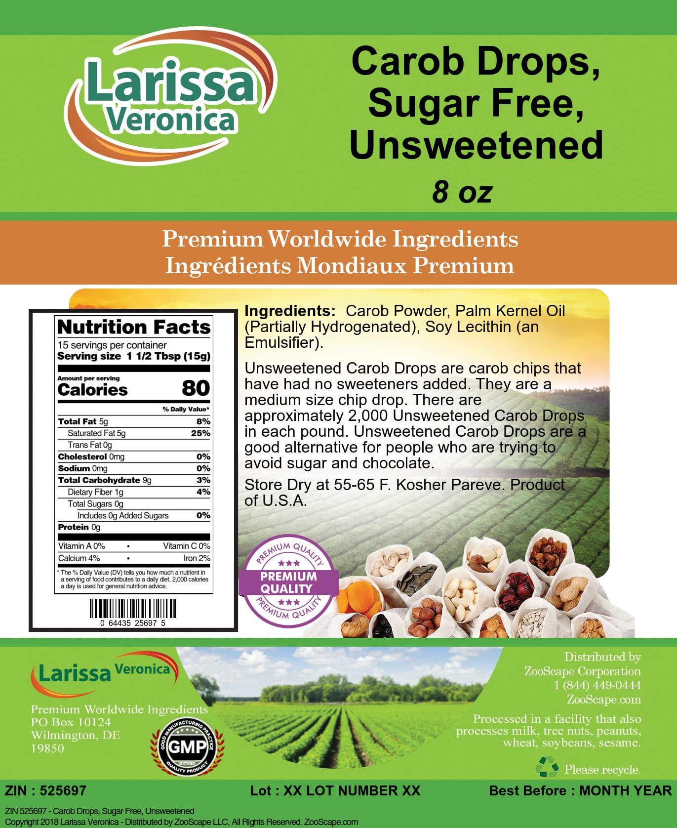 Carob Drops, Sugar Free, Unsweetened (8 oz, ZIN: 525697) - 3 Pack