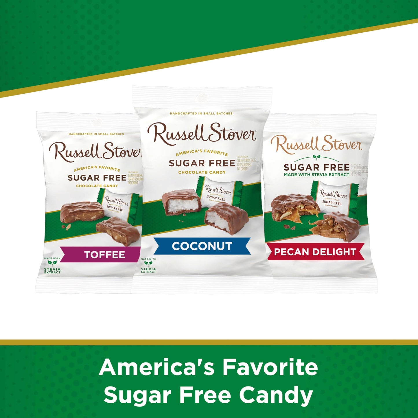 Russell Stover Sugar Free Coconut with Stevia - Sweet Coconut in Chocolate Candy, 3 oz. Bag (pack of 12)