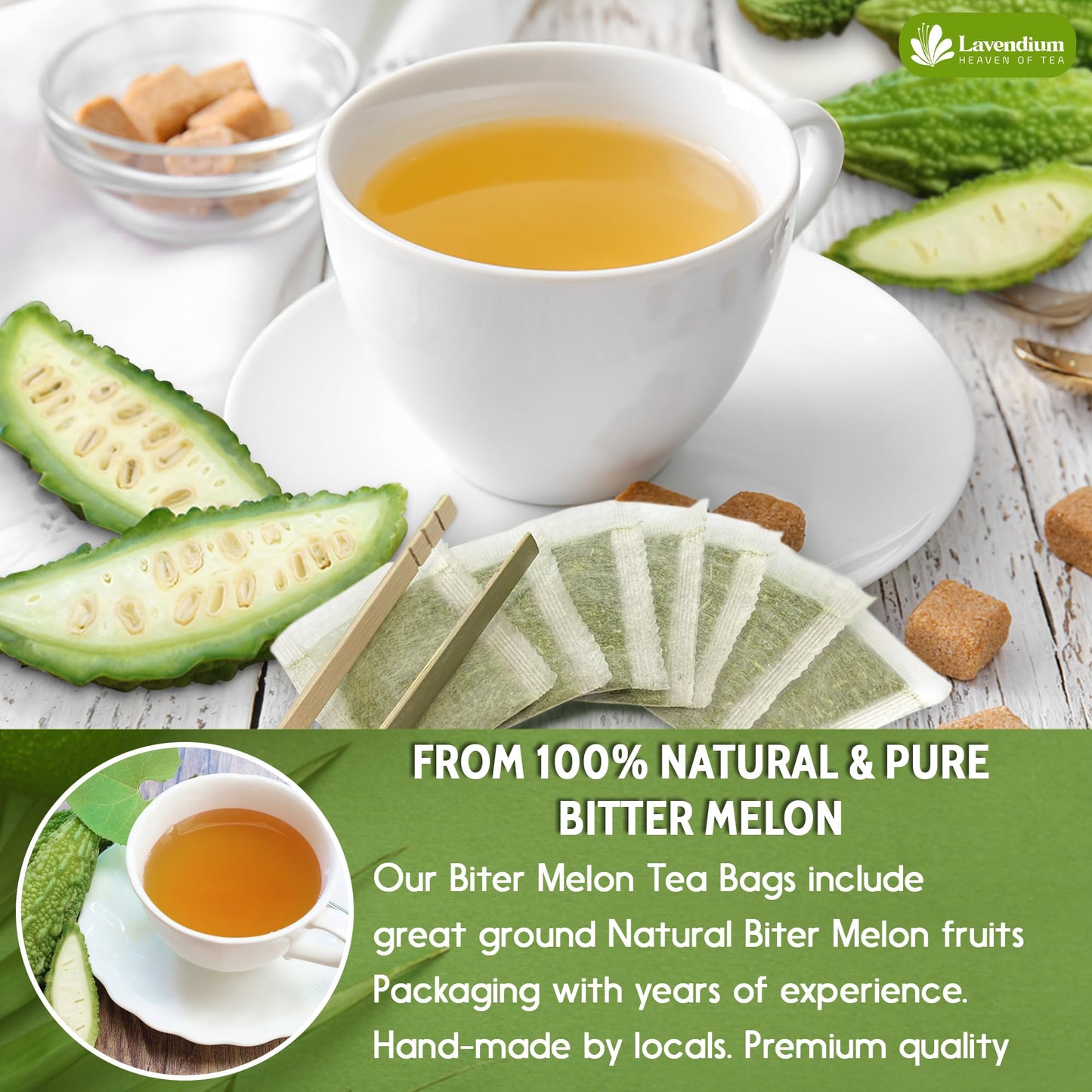 Lavendium Bitter Melon Fruit Herbal Tea, 100% Natural, Sugar Free, Caffeine Free, Vegan, 30 Bags