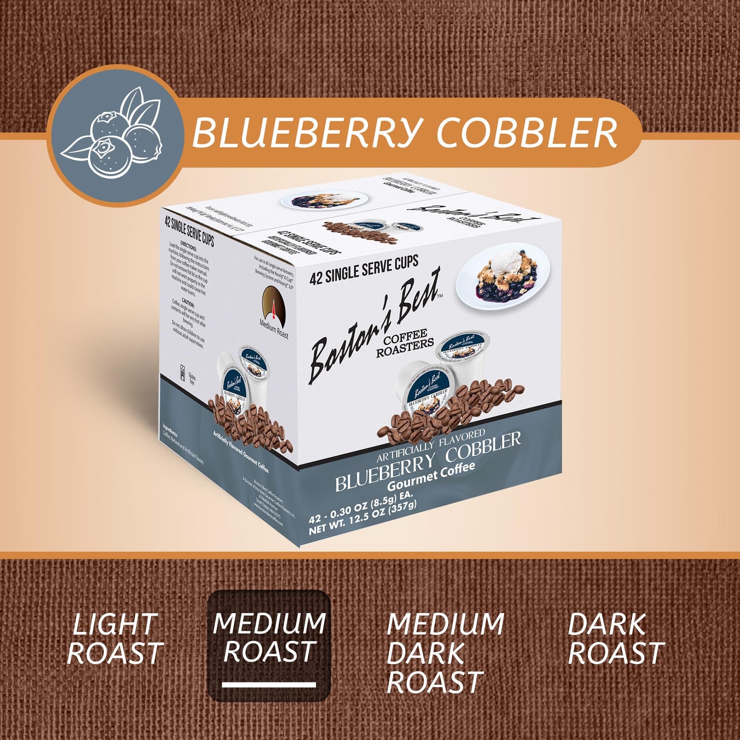 Bostons Best Blueberry Cobbler Flavored Coffee Blend, Medium Roast, 42 Single Serve Cups, Compatible with Keurig Coffee Maker