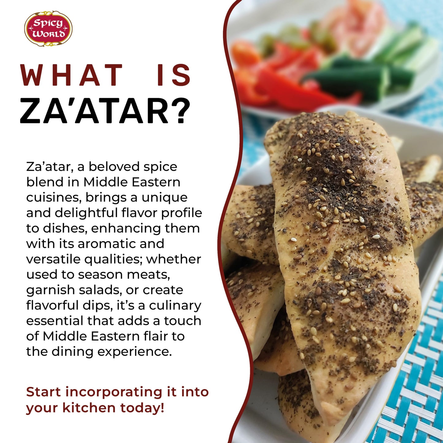 Spicy World Zaatar 7 Ounce LARgE Bag  Traditional Middle Eastern Zatar Spice Blend with Thyme & Sumac  Zaatar Seasoning