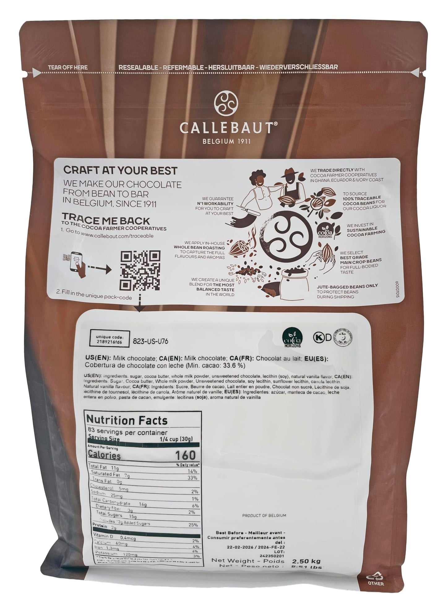 Callebaut Belgian Chocolate Callets | 2 Pack of 5.51 Bags (2.5KG) (2 Milk Chocolate)
