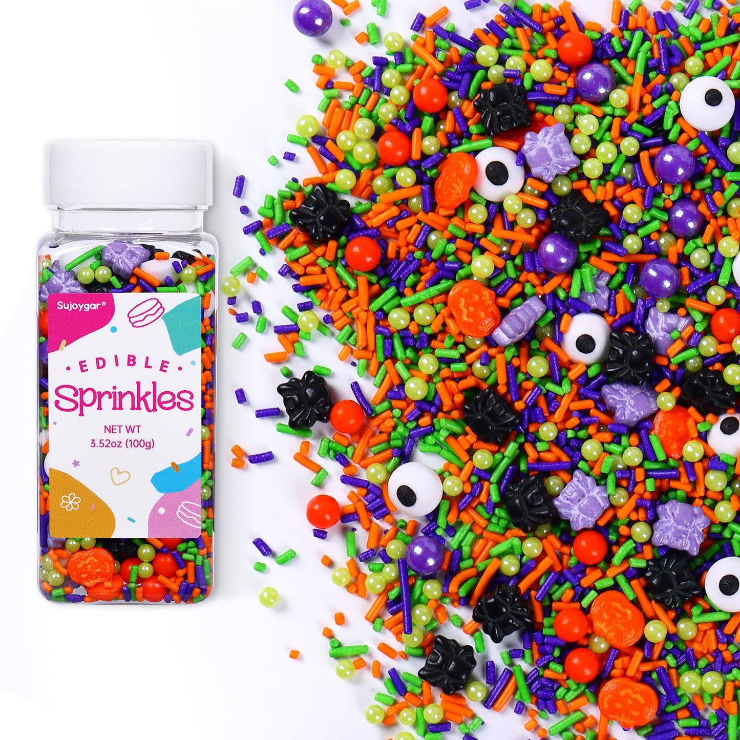 Halloween Sprinkles for Cake Decorating, 3.52oz Purple Sprinkles, Eyeball Sprinkles, Pumpkin Sprinkles, Cupcake Sprinkles, Bakin
