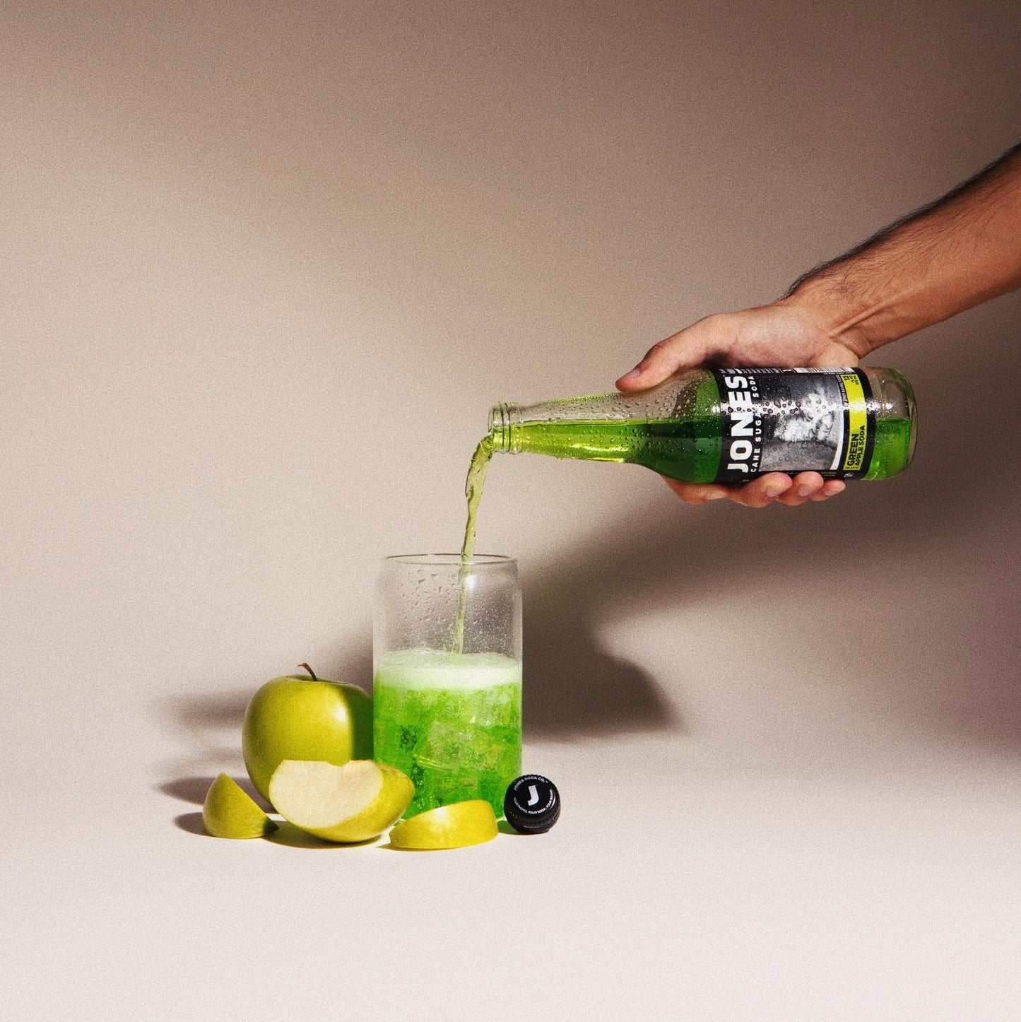 Four(4) Bottles - Jones Soda Co. Green Apple Soda Flavor | 100% Cane Sugar Soda | Craft Soda Pop | Soda Soft Drinks | Glass Bott