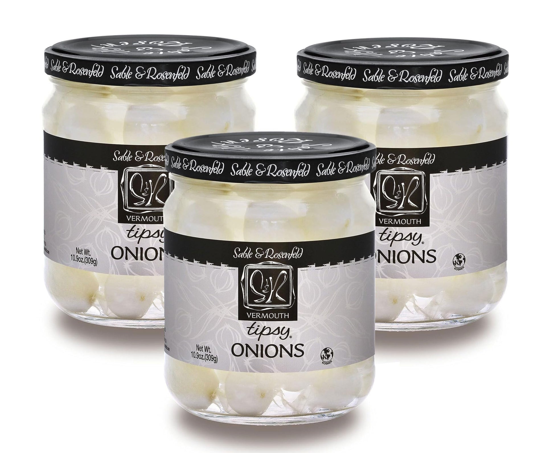 Sable & Rosenfeld Tipsy Onions - Pickled Silverskin & Pearl Onions - 10.9 Ounce (Pack of 3) - Ideal for Cocktails & Appetizers