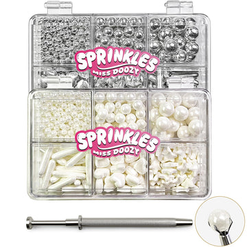 White Sprinkles and Sliver Sprinkles 2 Pack with 4-Claw Pick up Tool, 13oz Pearl Sprinkles Mix Size for Baking, Cupcake, Cookie,