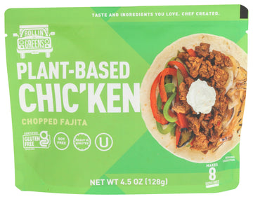 ROLLINGREENS Chopped Fajita Plant Based Chic'ken, 4.5 OZ