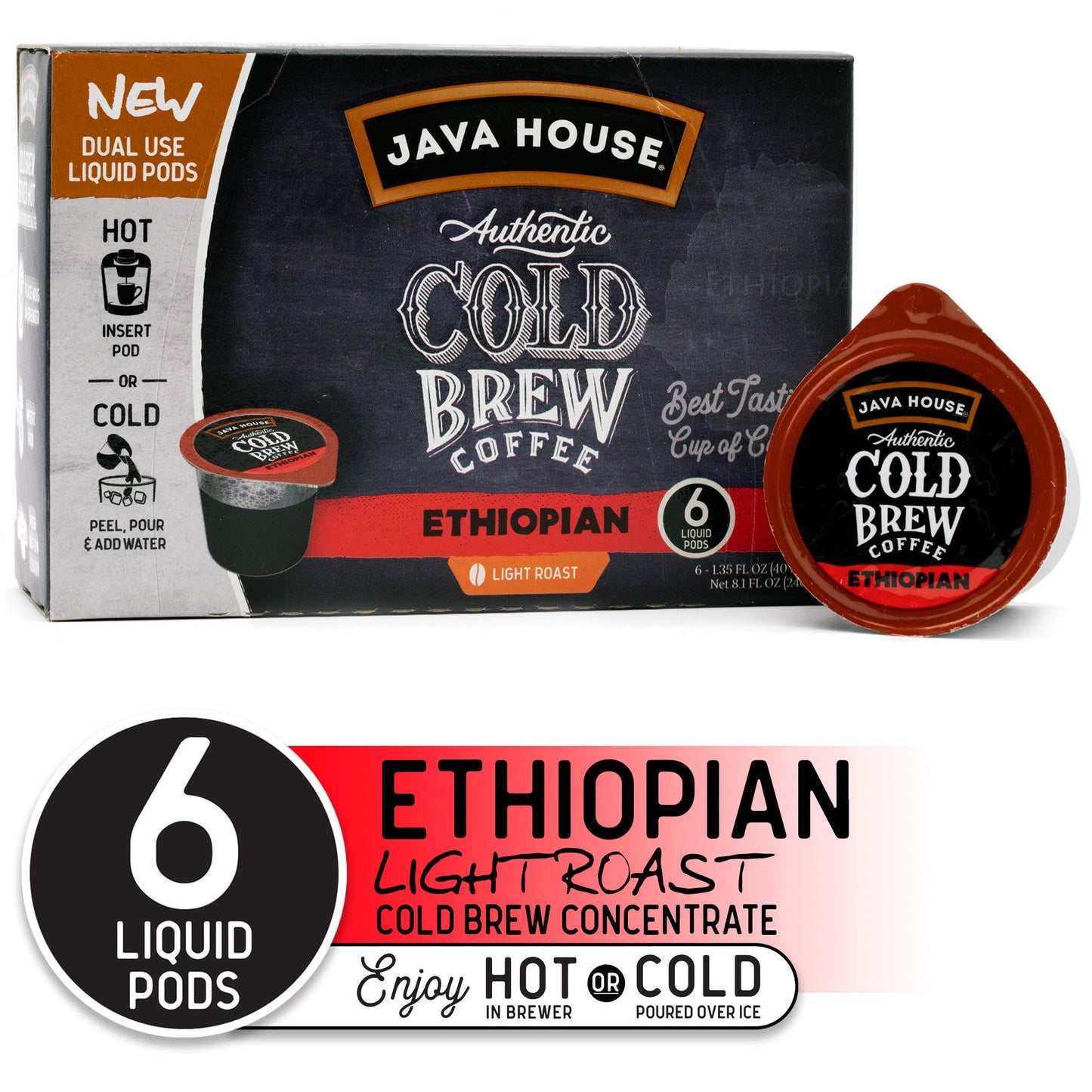 Java House Cold Brew Coffee Concentrate Single Serve Liquid Pods, Ethiopian, 1.35 Fl Oz (Pack Of 6)