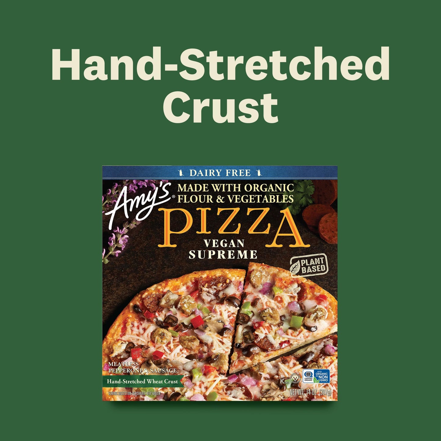Amys Frozen Pizza, Supreme Vegan Pizza, Made With Organic Flour and Vegetables, Frozen Meals, 14.0 Oz