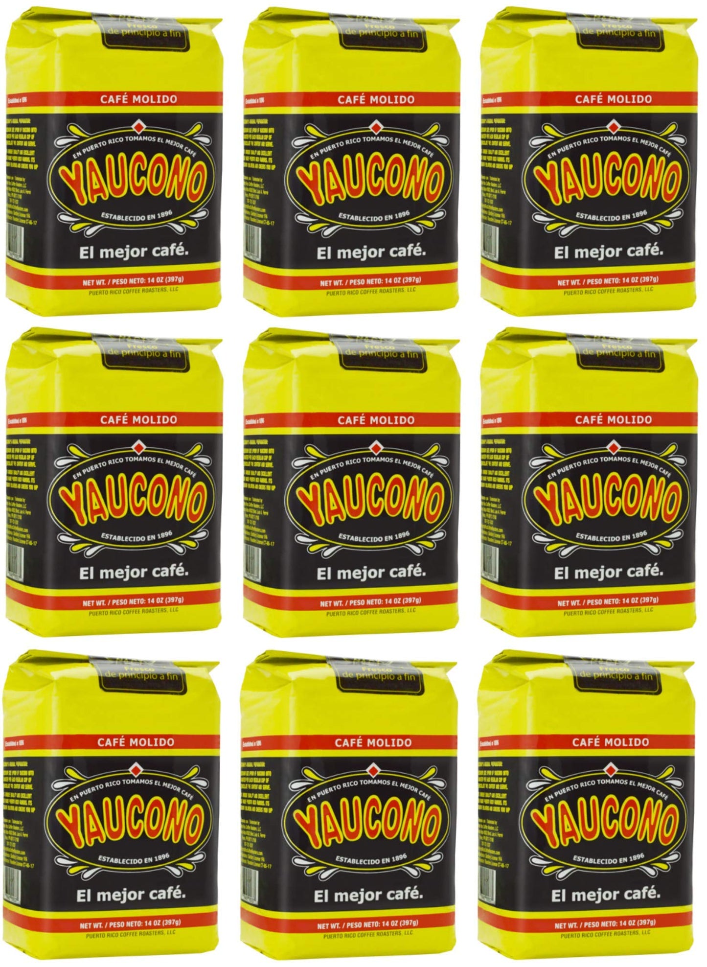 Yaucono Ground Coffee Bagged, 14 Ounce (Pack Of 9)