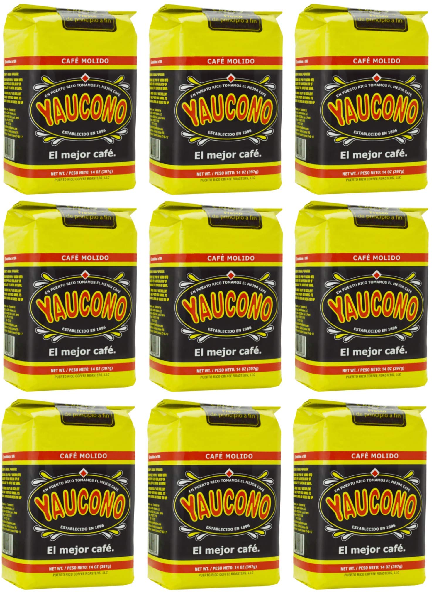 Yaucono Ground Coffee Bagged, 14 Ounce (Pack Of 9)