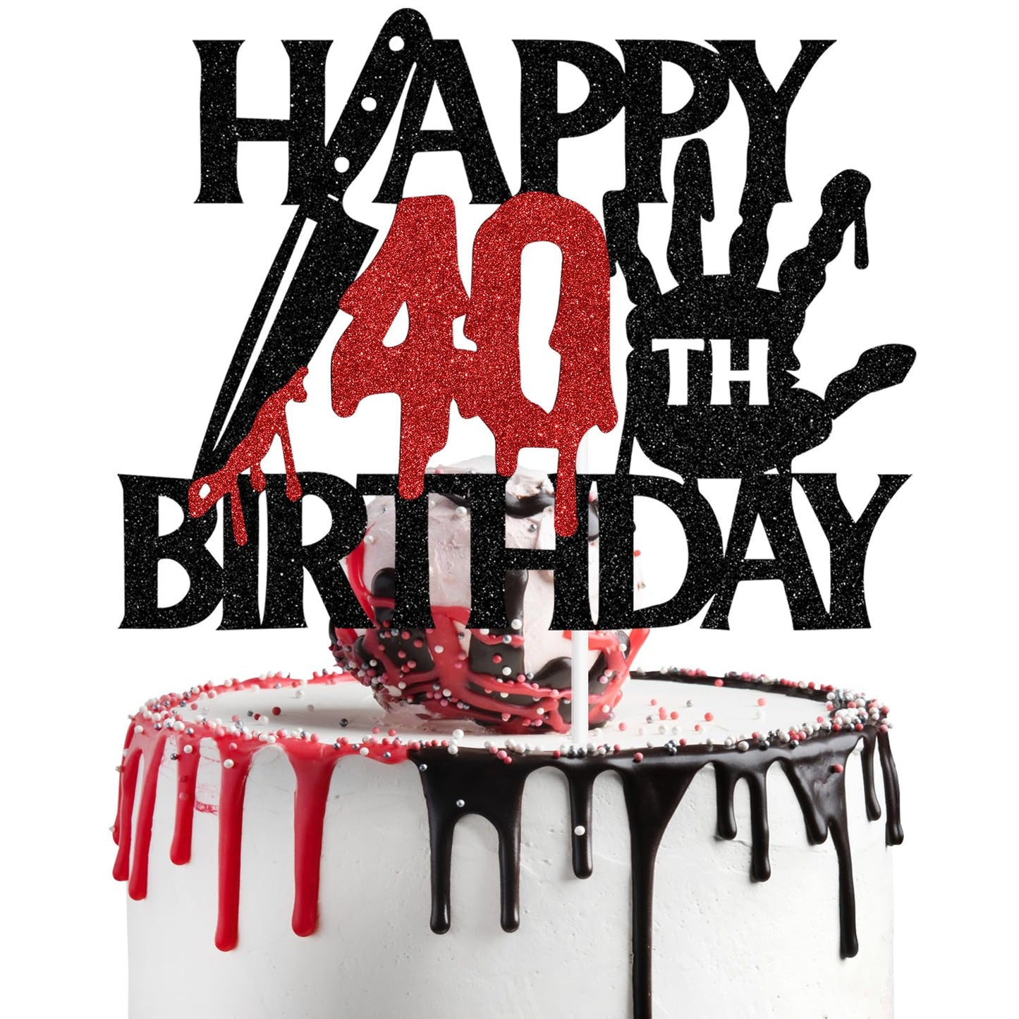 Black Glitter Killer Happy 40Th Birthday Cake Topper, Halloween Zombie Vampire Bloody Friday Birthday D  Cor, Halloween Horror T