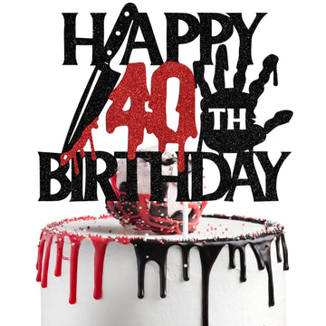Black Glitter Killer Happy 40Th Birthday Cake Topper, Halloween Zombie Vampire Bloody Friday Birthday D  Cor, Halloween Horror T