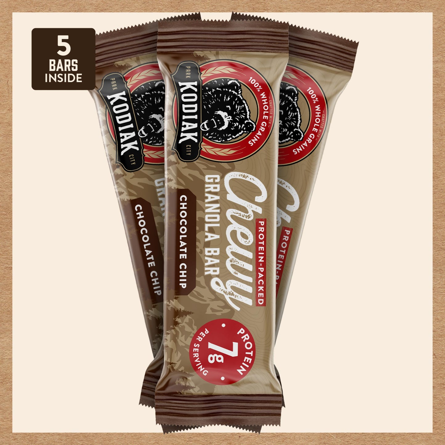 Kodiak Cakes Chewy Granola Snack Bars, Chocolate Chip, High Protein, 100% Whole Grains, 12 boxes with 5 bars each (60 bars total