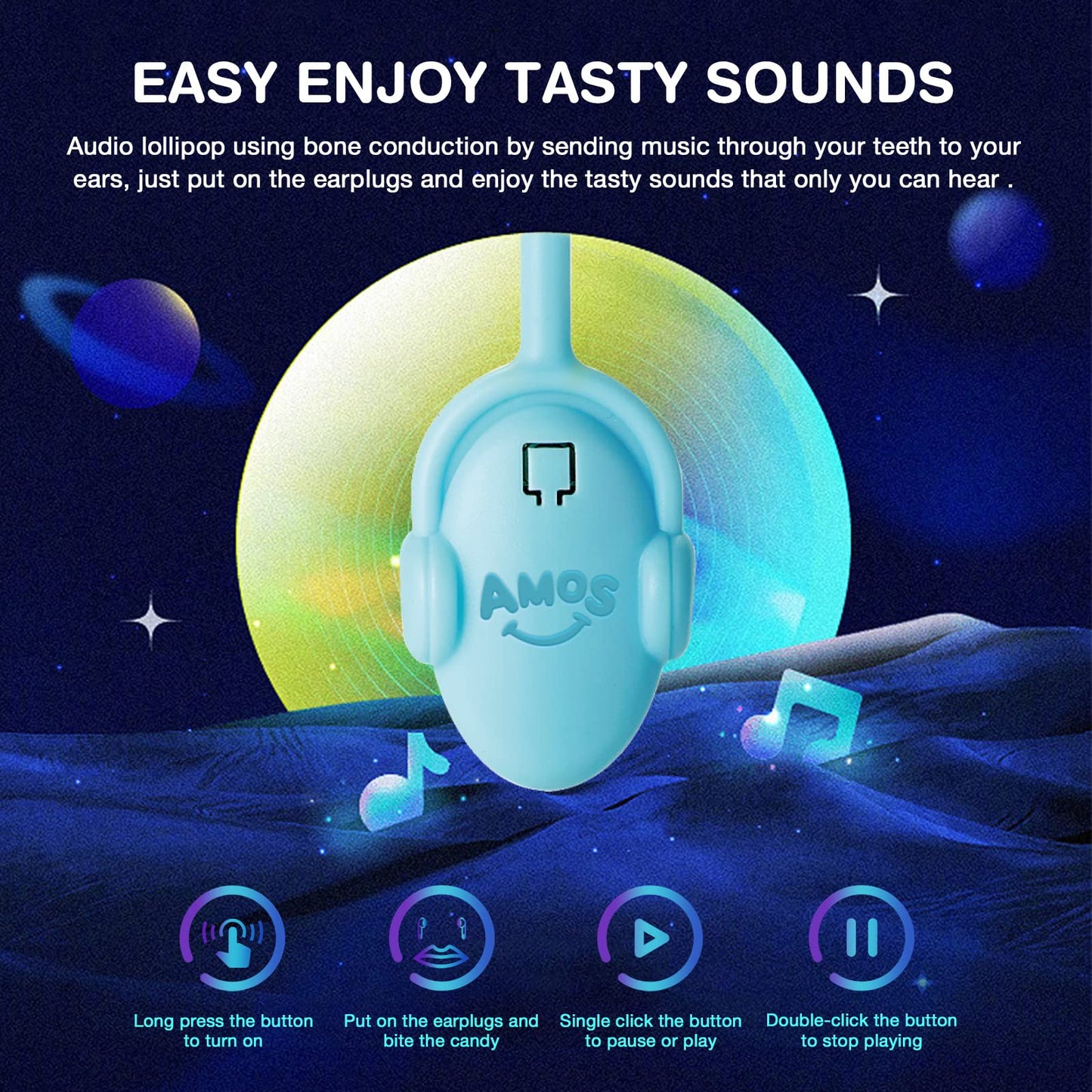 Music Lollipop Suckers,Amos Audio Lollipop Sugar Free, Singing Lollipop Individually Wrapped, Novelty Gift For Mothers Day (Blue