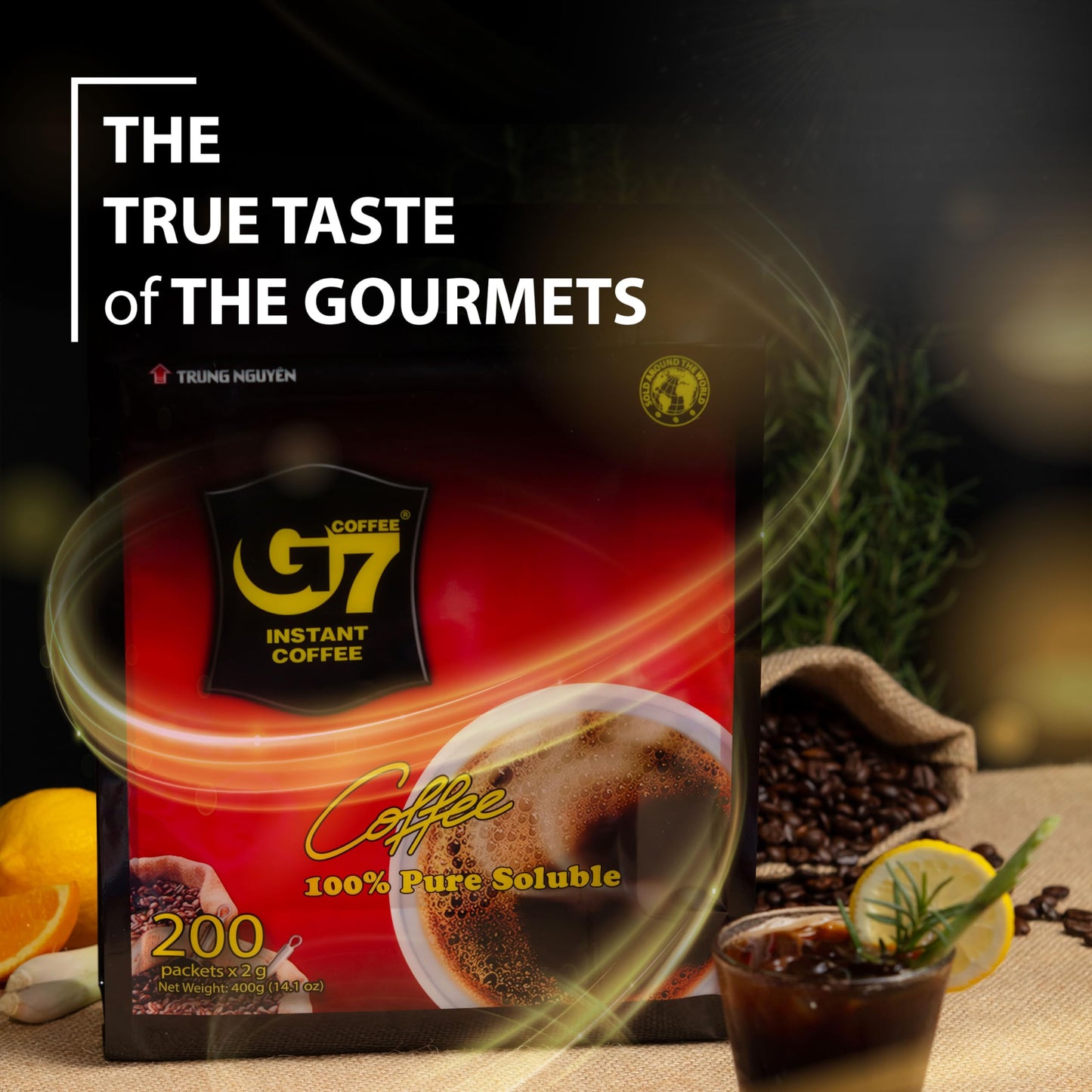 Trung Nguyen G7 Pure Black Instant Coffee For Energy Boost - 100% Soluble Coffee Without Sugar - Strong, Pure & Rich Vietnamese