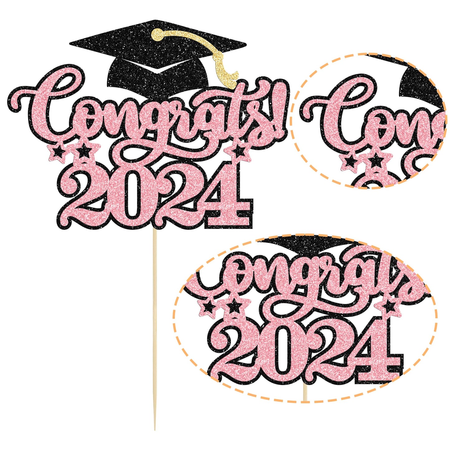 Gyufise 1Pcs Congrats 2024 Cake Topper Glitter Diploma Grad Cap Cake Pick Class Of 2024 Graduation Cake Decoration For 2024 Grad