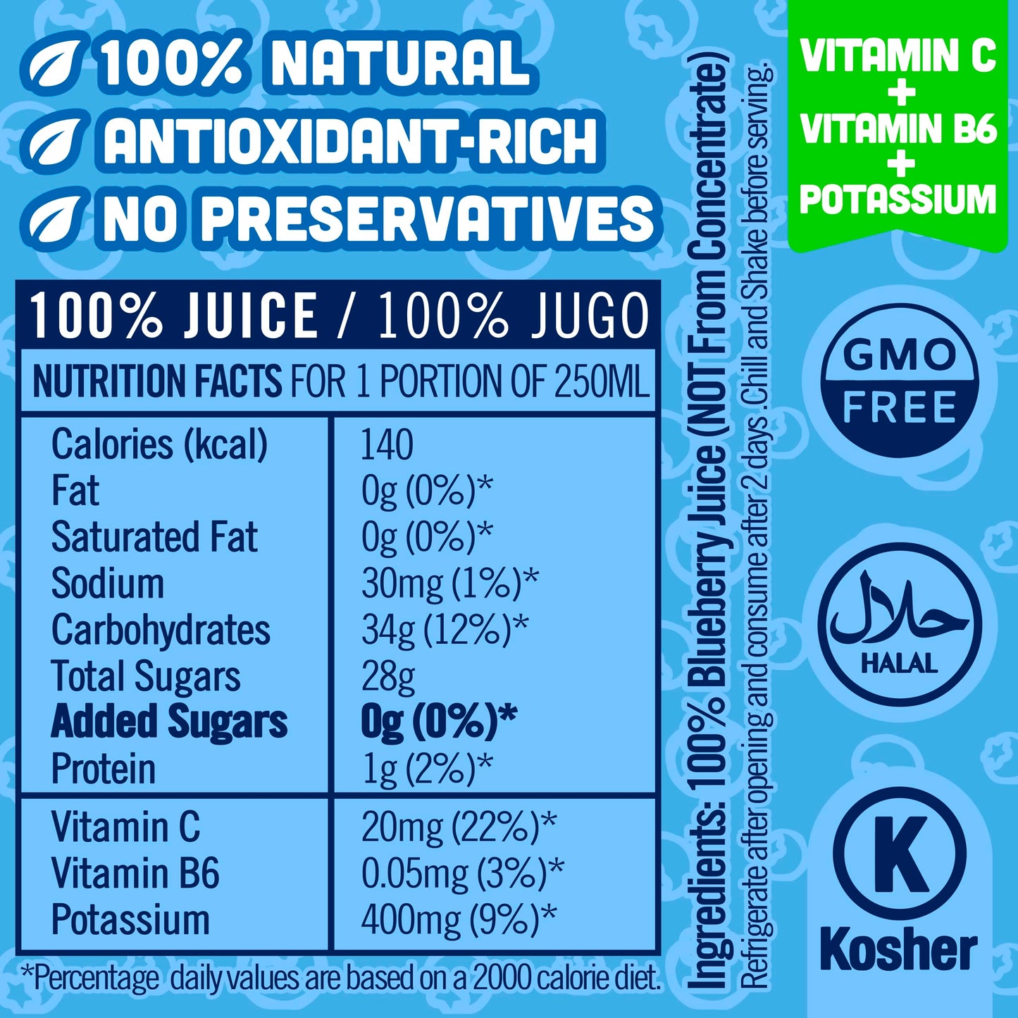 Nilo Blueberry Juice | 100% Squeezed Wild Blueberry Arandano | No Sugar Added | Non Gmo | Not From Concentrate | 8.45 Oz (Pack O