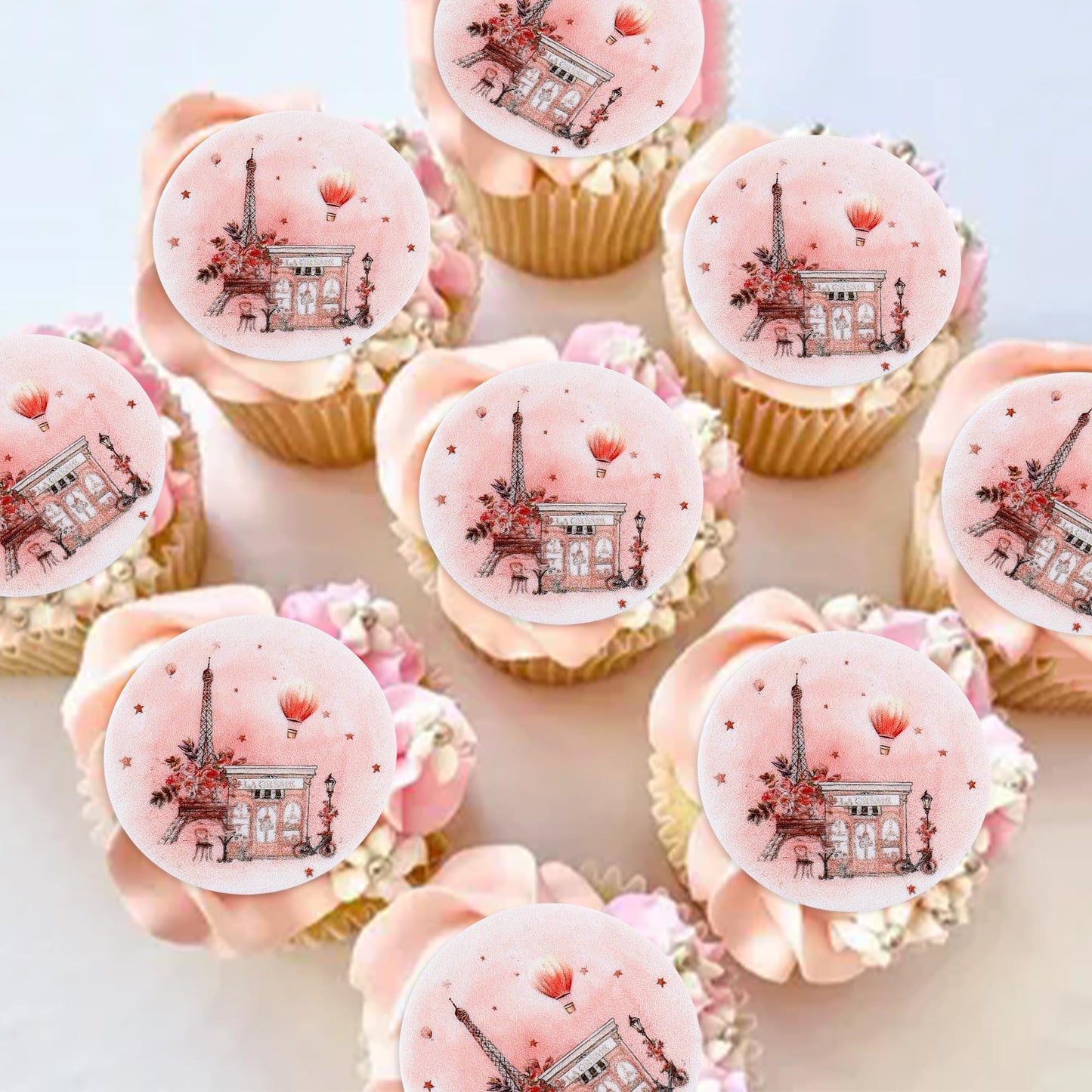 Ercadio 40 Pack Edible Paris Party Cupcake Toppers Pink Paris Theme Cake Decoration Picks Romantic Roses Eiffel Tower Balloon Fo