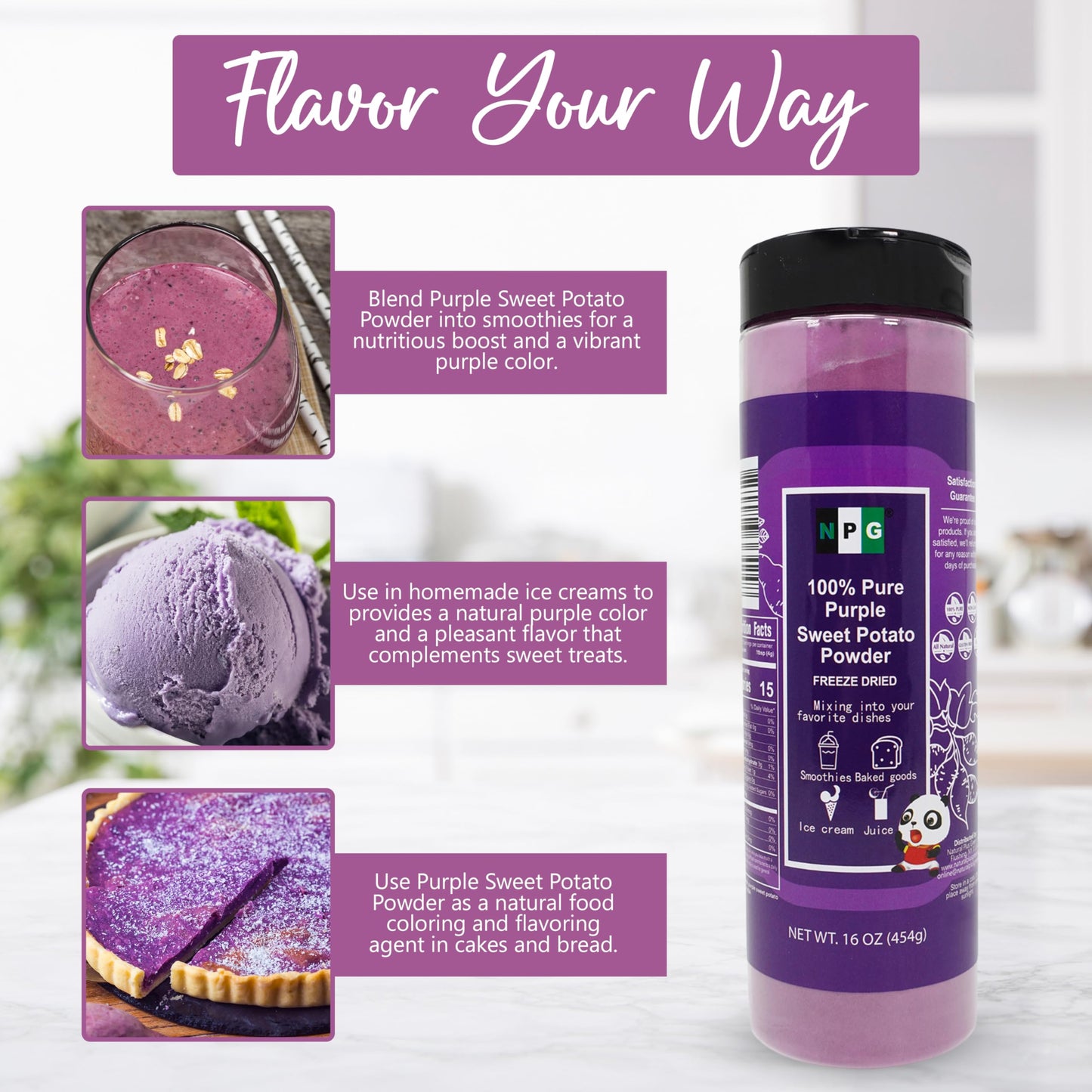 100% Pure Purple Sweet Potato Powder(Purple Yam Ube) 16 Ounces, All Natural Purple Dry Food Coloring Powder For Baking, Smoothies, Pasta, Tortillas, Vegan Gluten Free Non-Gmo No Added Sugar