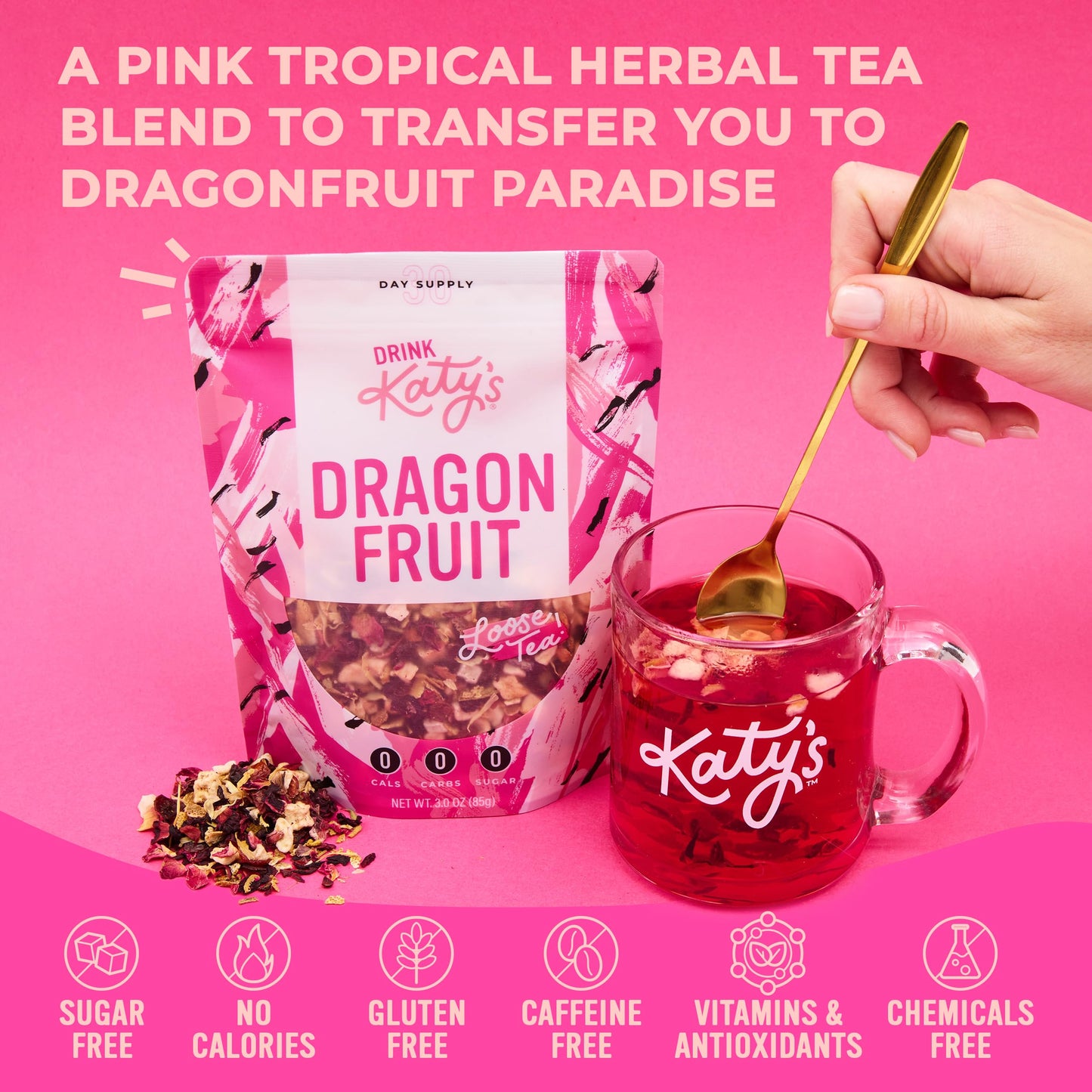 DRINK KATYS Dragonfruit Tea Loose Leaf Herbal, All Natural, Caffeine Free, 3 Ounce
