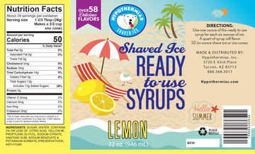 Hypothermias Hawaiian Snow Cone Syrup, Shaved Ice Flavor - Quart (32 Fl. Oz) - Lemon - Non-GMO 100% Pure Cane Sugar, BPA-Free Pl
