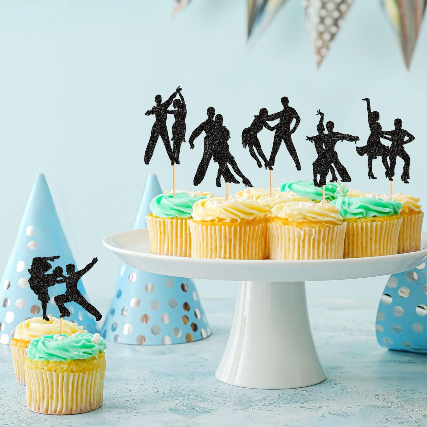 Ercadio 24 Pcs Latin Dance Cupcake Toppers Black Glitter Adulthood Ceremony Dancing Girl Boy Cake Birthday Picks For Dancing Cak