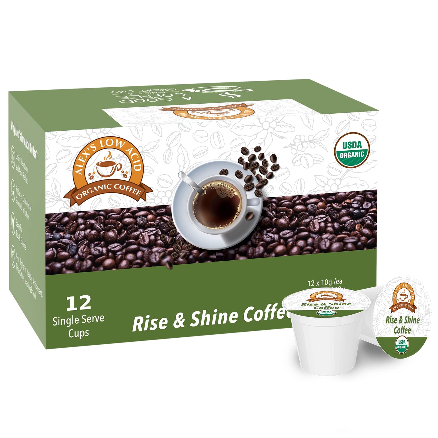ALEXS LOW ACID ORGANIC COFFEE K-Cups, Low Acid, 12 Count, Perfect for Smooth Brewing