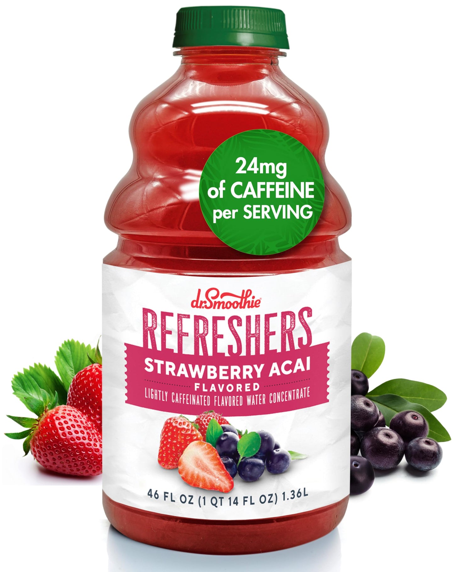Dr. Smoothie Refreshers Strawberry Acai Drink Concentrate – 46 Fl Oz – Real Fruit Juice, Lightly Caffeinated, No Artificial Colors