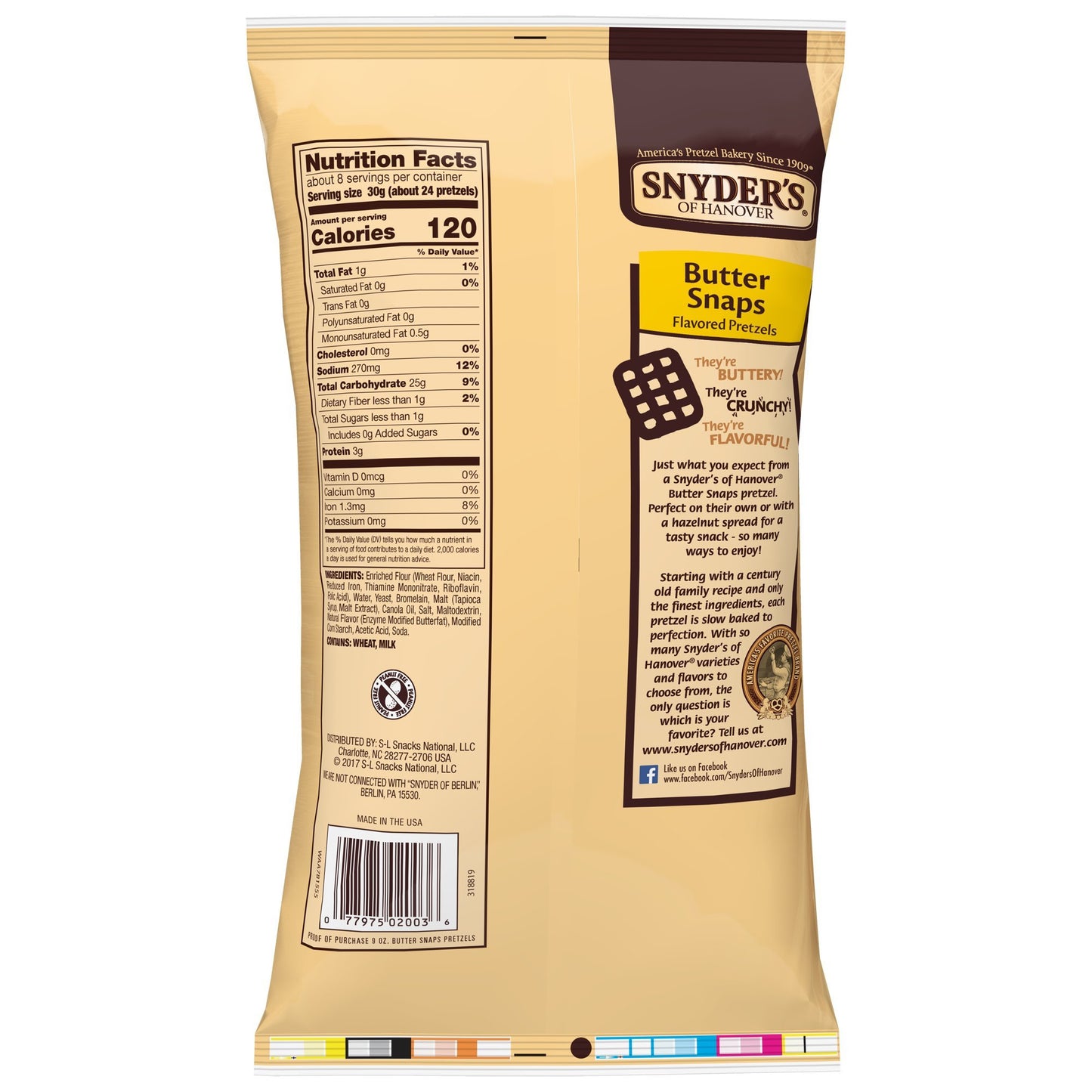 Snyders of Hanover Pretzels, Butter Snaps, 9 Ounce (Pack of 12)