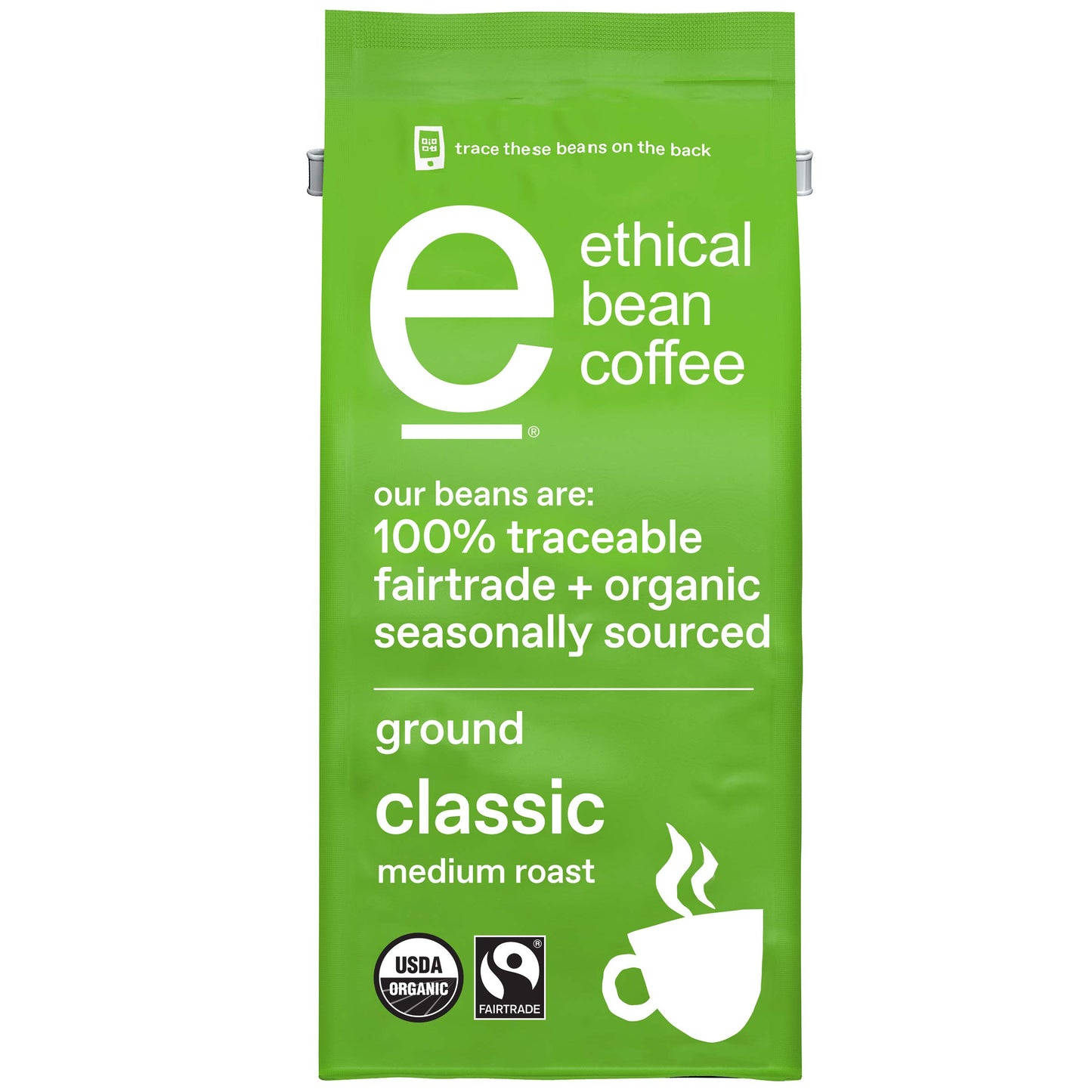 Ethical Bean Fairtrade Organic Coffee, Classic Medium Roast, Ground Coffee Beans - 100% Arabica Coffee (8 Oz Bag), 0.5 Pound (Pa
