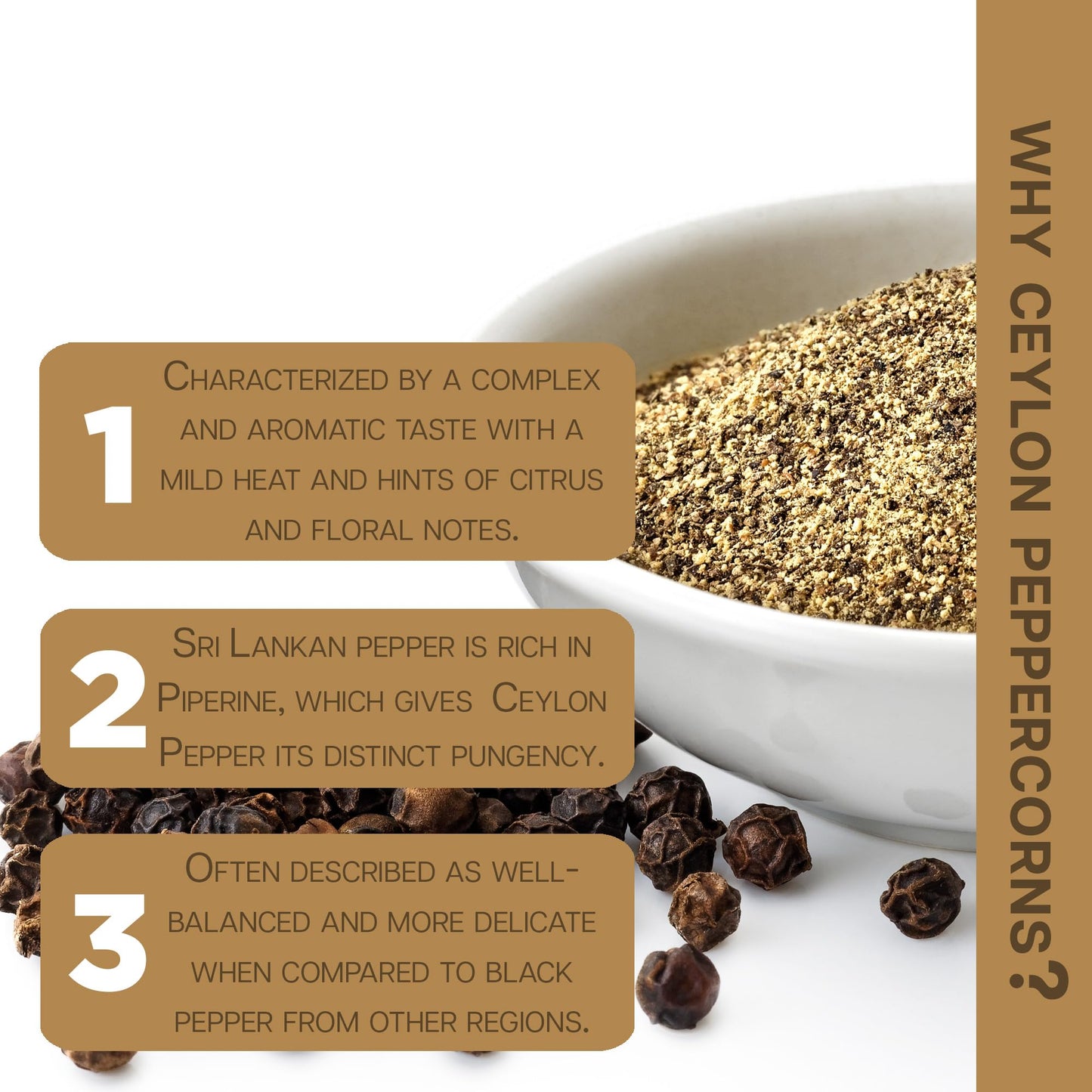 Gourmanity Select Organic Coarse Ground Black Pepper, Ceylon Black Ground Pepper Spice, Ideal for Seasoning and Gourmet Cooking,